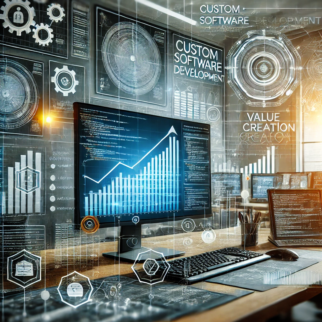 DALL·E 2024-08-21 17.02.45 - A modern and sleek digital image focusing on custom software development and value creation