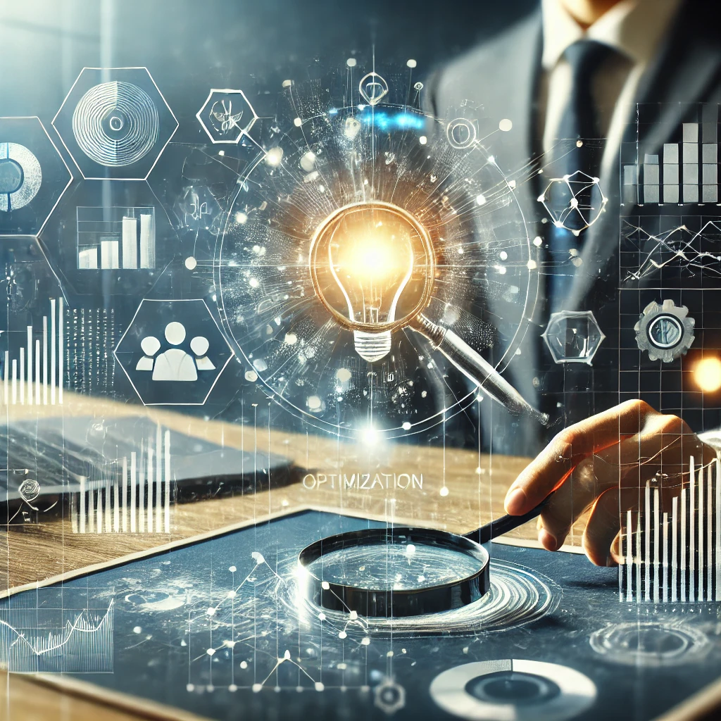 DALL·E 2024-08-21 17.41.24 - A modern and sleek digital image illustrating data-driven process optimization in business with elements symbolizing insights and discovery. The image